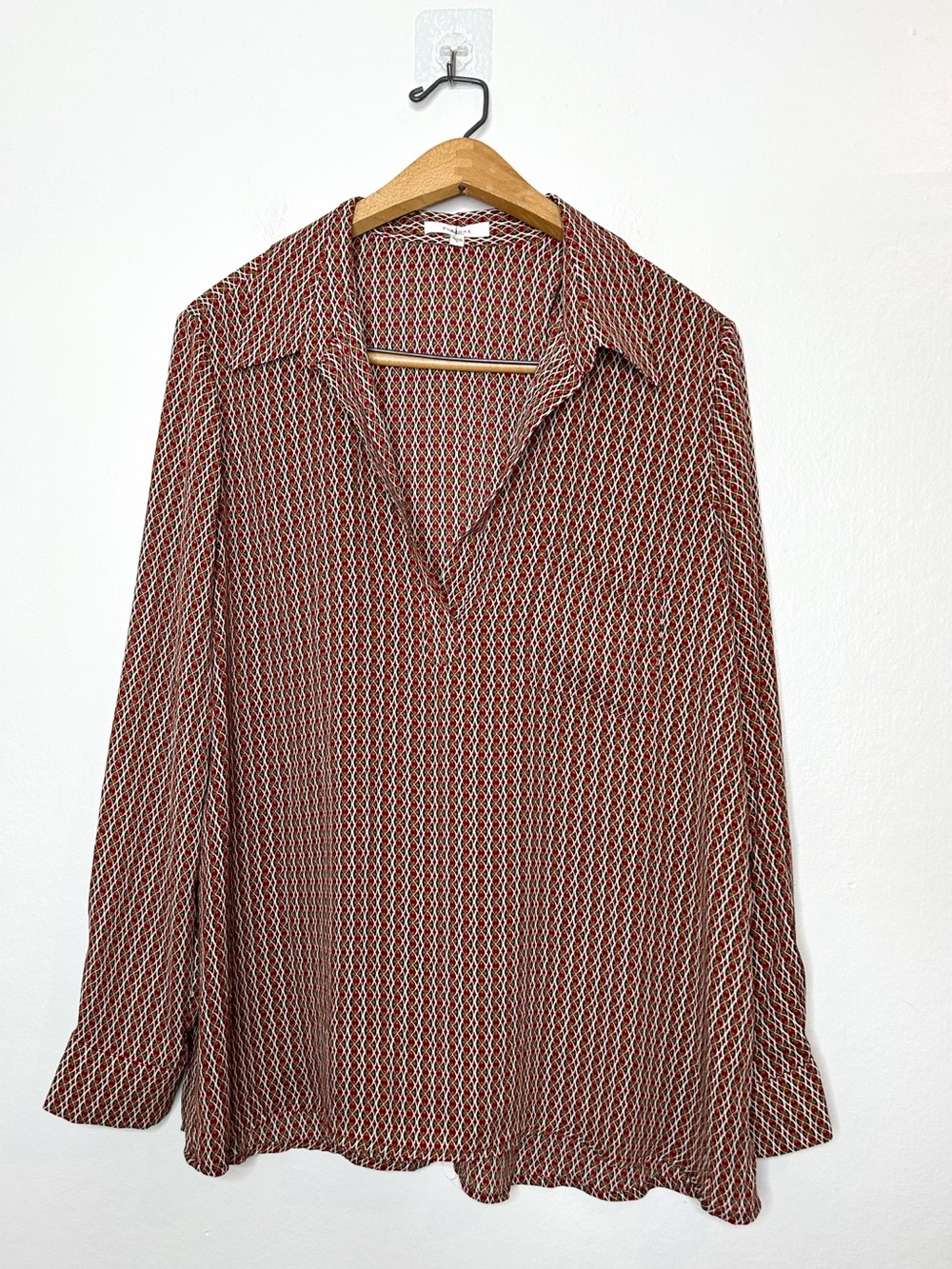 Pleione Nordstrom Womens Eclectic Print Business Casual Long Sleeve Blouse Large